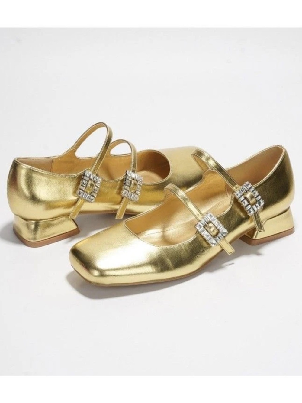 •CAPE ROBBIN• “Harri” Metallic Leather Mary Jane Heels - Gold // NIB